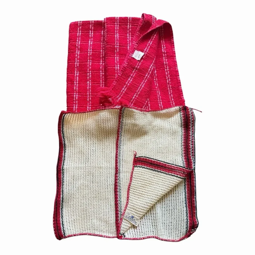 Vintage Bibb Cannon Kitchen Towel Lot Red Plaid Waffle Weave Dish Towels Retro